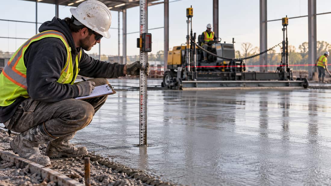 Ảnh minh họa kiểm tra cao độ sau khi cán sàn bằng Laser Screed