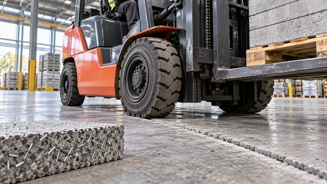 Ảnh minh họa bánh xe nâng tác động lên khe sàn bê tông