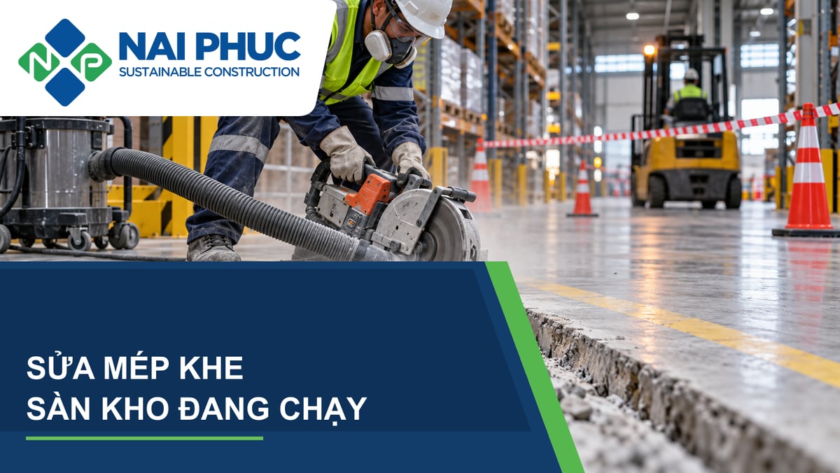 Ảnh minh họa sửa mép khe sàn kho trên tuyến xe nâng