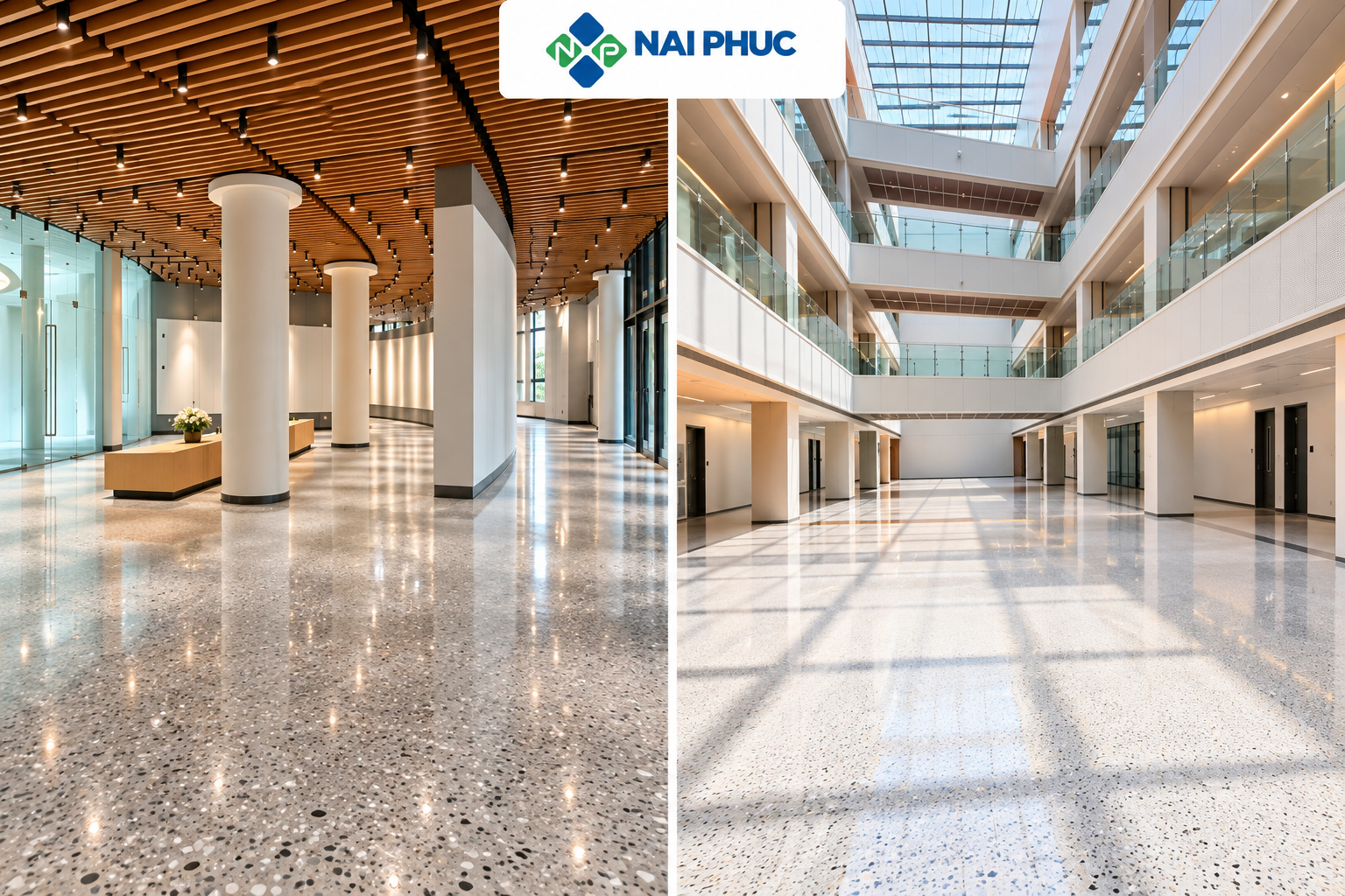 Giải pháp sàn Terrazzo cho không gian thương mại đẳng cấp và sang trọng do nhà thầu Nai Phúc Việt Nam thực hiện