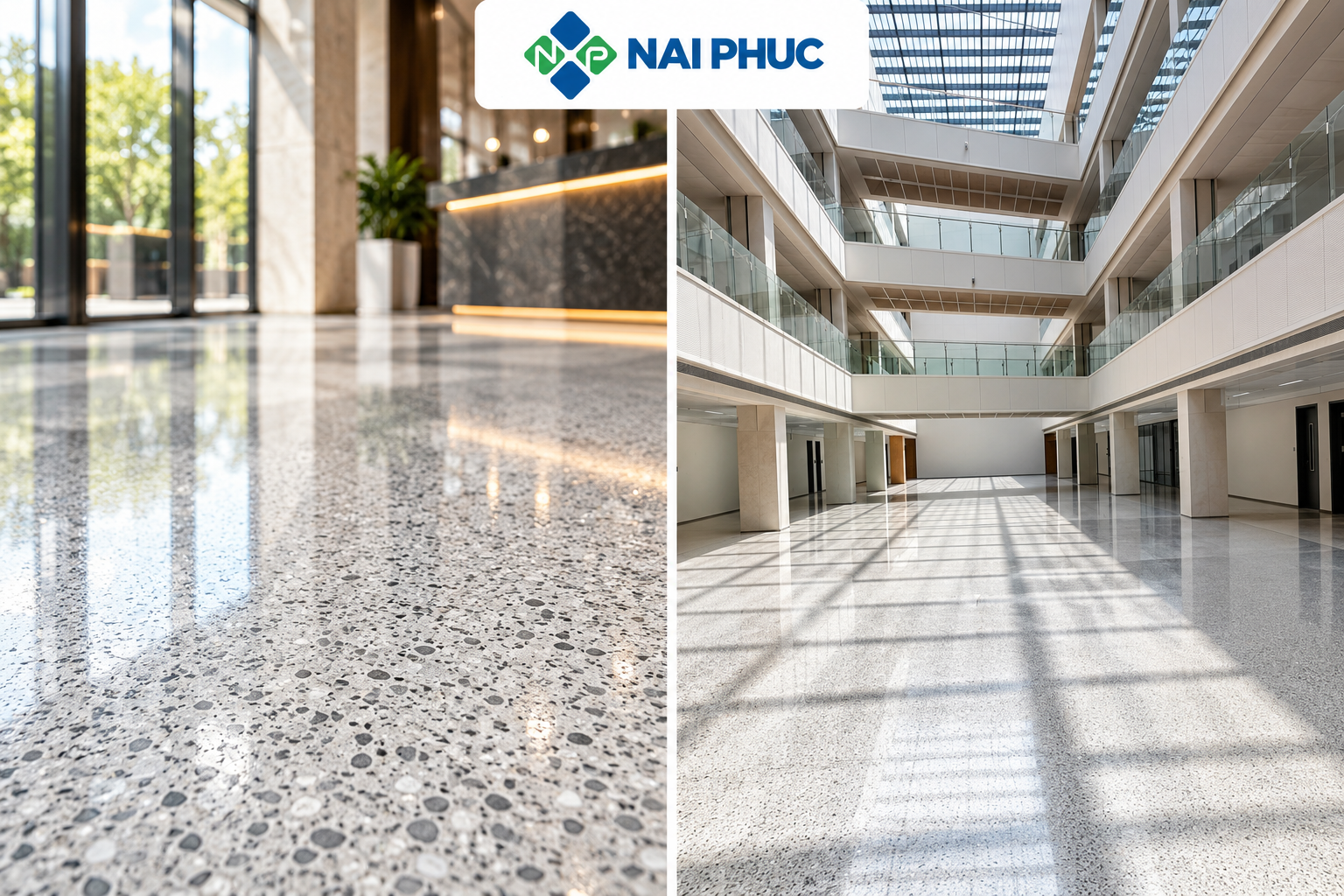 Quy trình thi công sàn Terrazzo thương mại chuyên nghiệp không đường ron của Nai Phúc Việt Nam