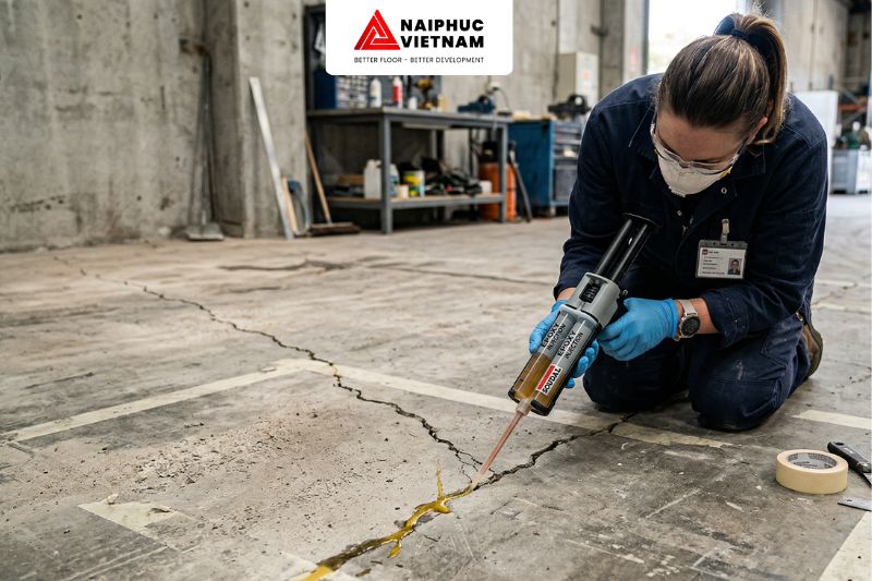 Quy trình bơm keo epoxy xử lý nứt sàn